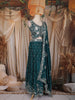 Teal Green Floral Embroidered Design Semi Raw Silk Lehenga with Dupatta