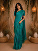 Teal Green Floral Embroidered Raw Silk Saree