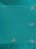 Teal Green Floral Embroidered Raw Silk Saree