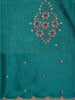 Teal Green Floral Embroidered Raw Silk Saree