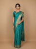 Teal Green Floral Motifs Zari Weaving Soft Silk Saree