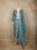 Teal Green Floral Printed Cotton Straight Cut Salwar Suit with Dupatta