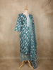 Teal Green Floral Printed Cotton Straight Cut Salwar Suit with Dupatta