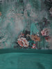 Teal Green Floral Printed Design Chiffon Saree
