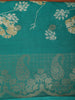 Teal Green Floral Printed Design Chiffon Saree with Paisley Zari Border