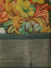 Teal Green Floral Printed Design Crepe Silk Casual Wear Saree with Contrast Zari Border