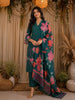 Teal Green Floral Printed Design Crepe Straight Cut Salwar Suit