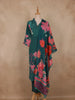 Teal Green Floral Printed Design Crepe Straight Cut Salwar Suit