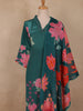Teal Green Floral Printed Design Crepe Straight Cut Salwar Suit