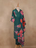 Teal Green Floral Printed Design Crepe Straight Cut Salwar Suit