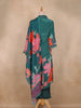 Teal Green Floral Printed Design Crepe Straight Cut Salwar Suit