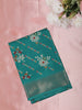 Teal Green Floral Printed Design Mixed Silk Cotton Fancy Saree with Zari Border