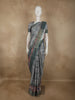 Teal Green Floral Printed Design Semi Tussar Saree