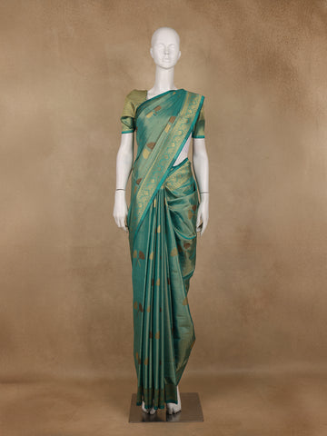Teal Green Floral Printed Georgette Saree - Diadem