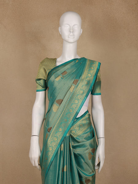 Teal Green Floral Printed Georgette Saree - Diadem