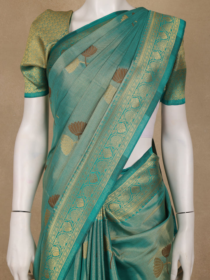 Teal Green Floral Printed Georgette Saree - Diadem