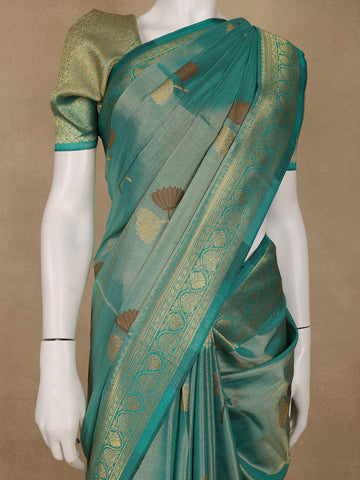 Teal Green Floral Printed Georgette Saree - Diadem