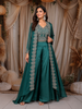 Teal Green Floral Sequins and Zari Embroidered Design Semi Silk Palazzo Suit with Over Coat