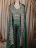 Teal Green Floral Sequins and Zari Embroidered Design Semi Silk Palazzo Suit with Over Coat