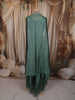 Teal Green Floral Sequins and Zari Embroidered Design Semi Silk Palazzo Suit with Over Coat