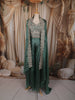 Teal Green Floral Sequins and Zari Embroidered Design Semi Silk Palazzo Suit with Over Coat