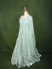 Teal Green Floral Vine Sequins and Thread Embroidered Design Organza Gown with Matching Dupatta