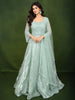 Teal Green Floral Vine Sequins and Thread Embroidered Design Organza Gown with Matching Dupatta