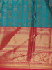 Teal Green Floral Woven Design Pure Kanchipuram Silk Saree with Contrast Pink Zari Border