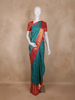 Teal Green Floral Woven Design Pure Kanchipuram Silk Saree with Contrast Pink Zari Border