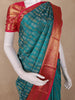 Teal Green Floral Woven Design Pure Kanchipuram Silk Saree with Contrast Pink Zari Border