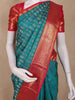Teal Green Floral Woven Design Pure Kanchipuram Silk Saree with Contrast Pink Zari Border