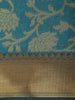 Teal Green Floral Woven Design Silk Cotton Saree with Contrast Border