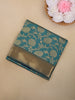 Teal Green Floral Woven Design Silk Cotton Saree with Contrast Border