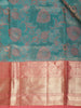 Teal Green Floral Woven Pure Kanchipuram Silk Saree with Zari Border