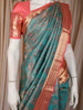 Teal Green Floral Woven Pure Kanchipuram Silk Saree with Zari Border