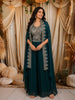 Teal Green Floral Zari Embroidered Design Georgette Palazzo Suit with Over Coat