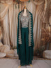 Teal Green Floral Zari Embroidered Design Georgette Palazzo Suit with Over Coat