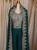 Teal Green Floral Zari Embroidered Design Georgette Palazzo Suit with Over Coat