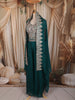 Teal Green Floral Zari Embroidered Design Georgette Palazzo Suit with Over Coat