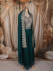 Teal Green Floral Zari Embroidered Design Georgette Palazzo Suit with Over Coat