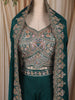 Teal Green Floral Zari Embroidered Design Georgette Palazzo Suit with Over Coat