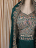 Teal Green Floral Zari Embroidered Design Georgette Palazzo Suit with Over Coat