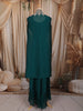 Teal Green Floral Zari Embroidered Design Georgette Palazzo Suit with Over Coat