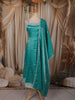 Teal Green Floral Zari Embroidered Design Organza Anarkali Salwar Suit with Dupatta