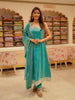 Teal Green Floral Zari Embroidered Design Organza Anarkali Salwar Suit with Dupatta