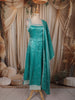 Teal Green Floral Zari Embroidered Design Organza Anarkali Salwar Suit with Dupatta