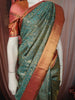 Teal Green Floral Zari Woven Design Pure Kanchipuram Silk Saree with Contrast Zari Border