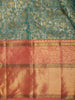 Teal Green Floral Zari Woven Design Pure Kanchipuram Silk Saree with Contrast Zari Border