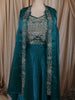 Teal Green Floral Zari and Stone Embroidered Design Organza Skirt Top With Over Coat