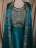 Teal Green Floral Zari and Stone Embroidered Design Organza Skirt Top With Over Coat
